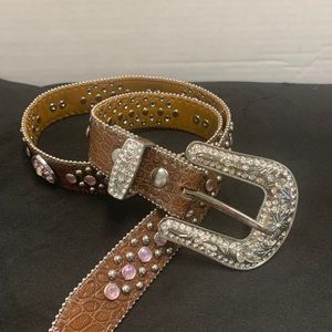 Women’s S Western Belt & Buckle Pink Heart Bling